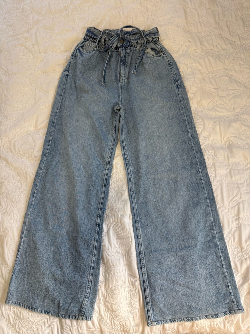 Light Blue Wide-Leg Paperbag Waist Jeans NEVER WORN